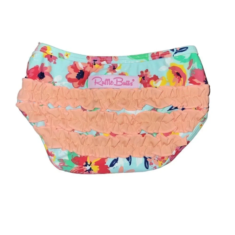Ruffle Butts Floral Rashguard + Bottoms 2 piece Swimsuit Bathing Suit Set 6-12M